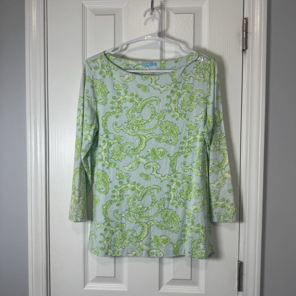 J.McLaughlin Catalina Cloth Top Women's Medium Blue Paisley Print Stretch Color
